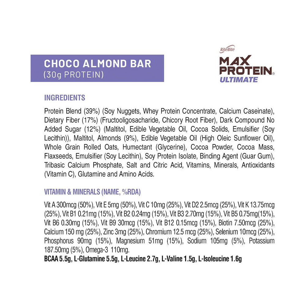 RiteBite Max Protein Ultimate Bar | Flavour Choco Almond - Image 3