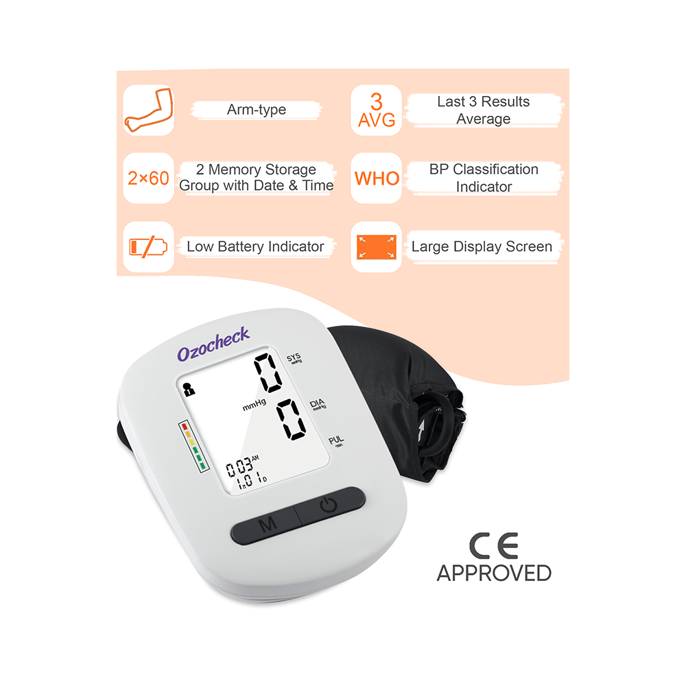 Ozocheck Fully Automatic Digital Blood Pressure & Pulse Rate Monitor with Wrap Cuff & Large Screen Display (White) - Image 2