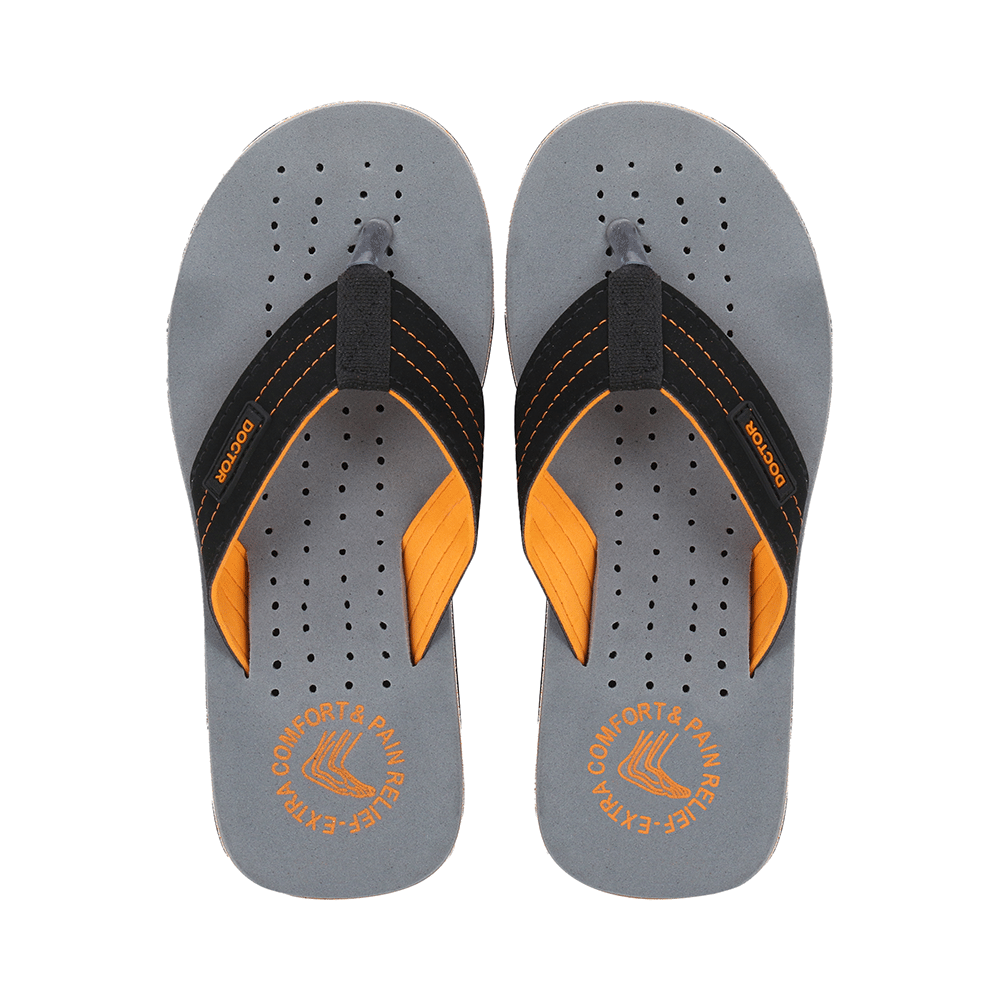 Doctor Extra Soft D28 Orthopaedic and Diabetic Super Fit Comfort Doctor Slipper, Flip-Flop, Cushion, Slides and House Slipper for Men Grey/Orange 13 - Image 1