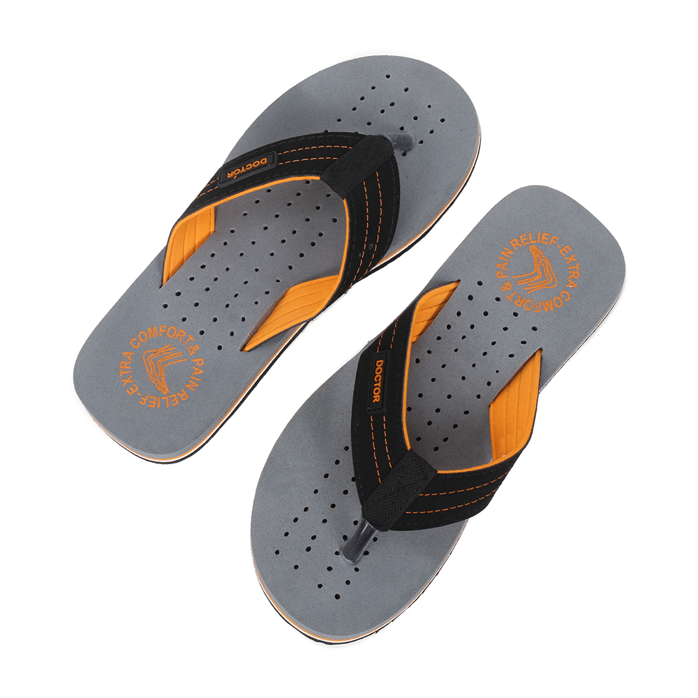 Doctor Extra Soft D28 Orthopaedic and Diabetic Super Fit Comfort Doctor Slipper, Flip-Flop, Cushion, Slides and House Slipper for Men Grey/Orange 13 - Image 3