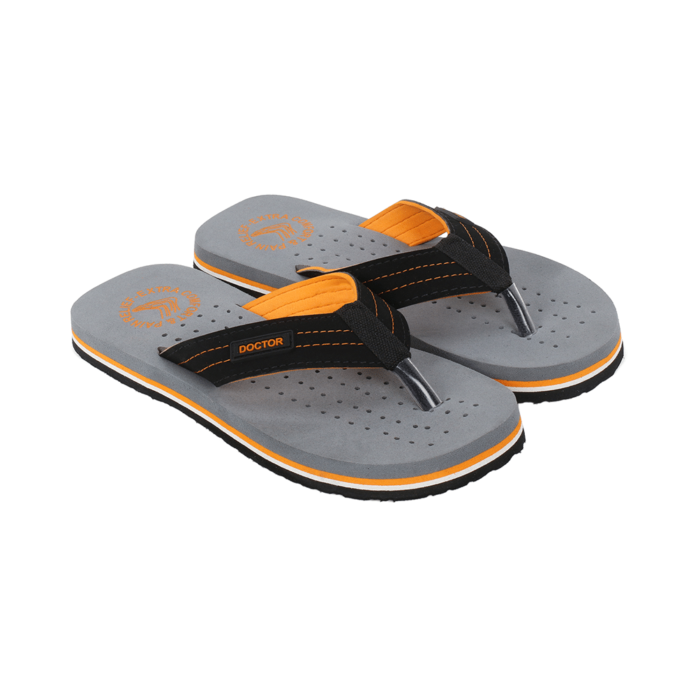 Doctor Extra Soft D28 Orthopaedic and Diabetic Super Fit Comfort Doctor Slipper, Flip-Flop, Cushion, Slides and House Slipper for Men Grey/Orange 13 - Image 4
