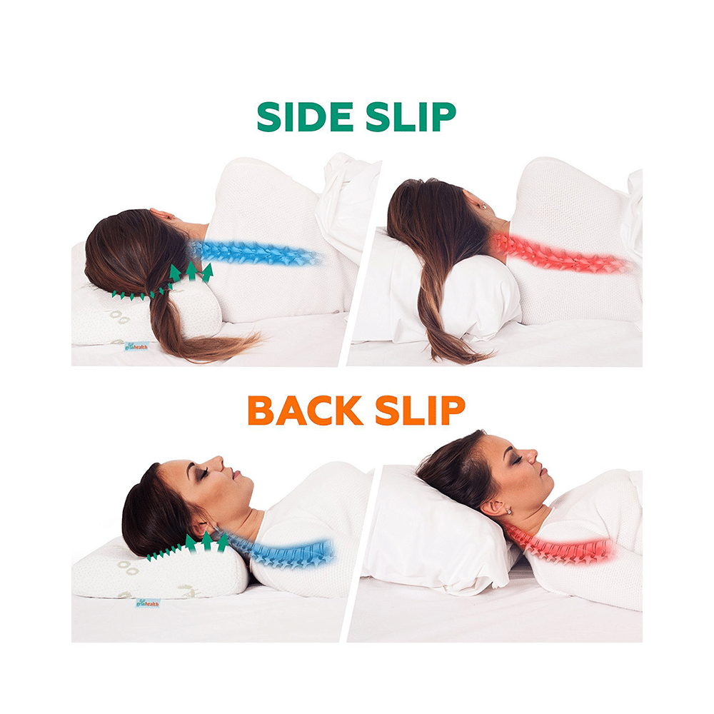 Grin Health Memory Foam Cervical Orthopaedic Pillow with Organic Bamboo Fabric Cover 60 x 40 x 12-10cm White Bamboo Regular - Image 4