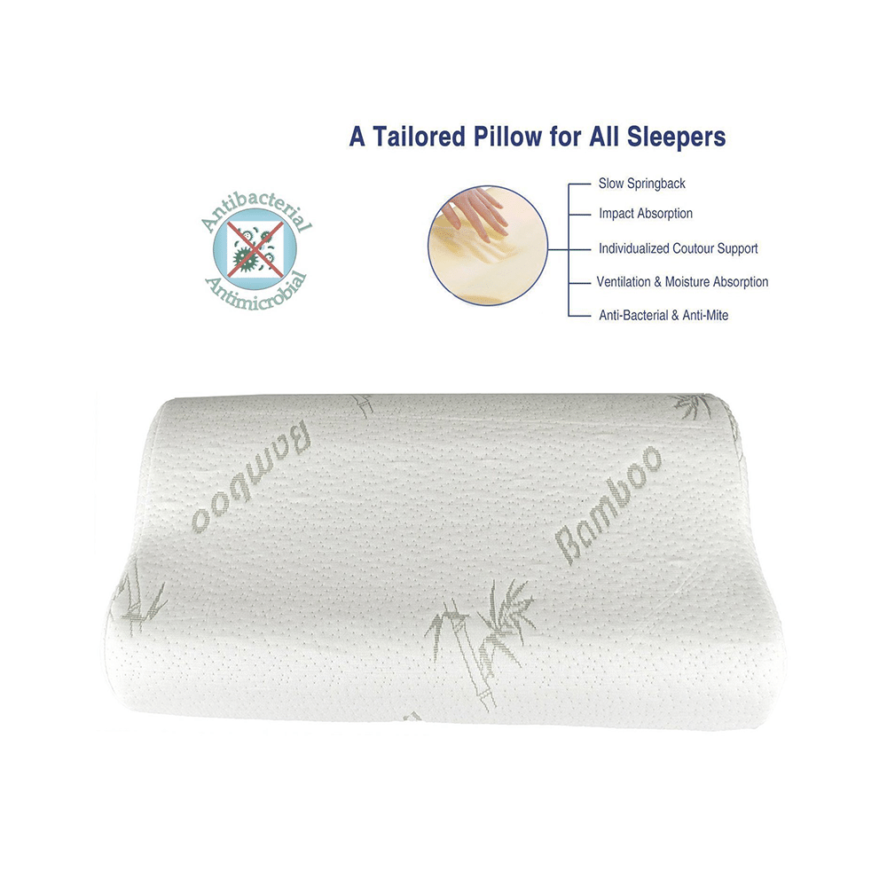 Grin Health Memory Foam Cervical Orthopaedic Pillow with Organic Bamboo Fabric Cover 60 x 40 x 12-10cm White Bamboo Regular - Image 2
