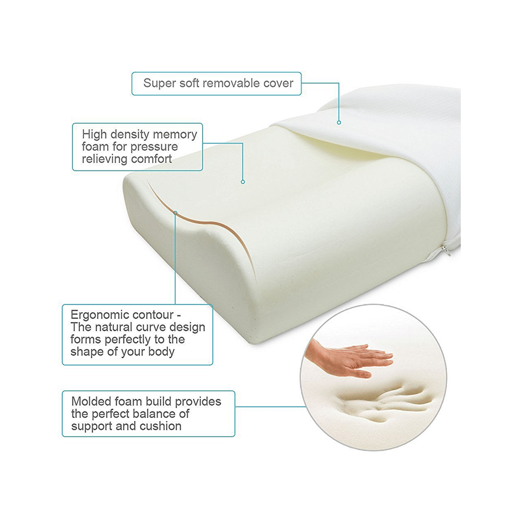 Grin Health Memory Foam Cervical Orthopaedic Pillow with Organic Bamboo Fabric Cover 60 x 40 x 12-10cm White Bamboo Regular - Image 5