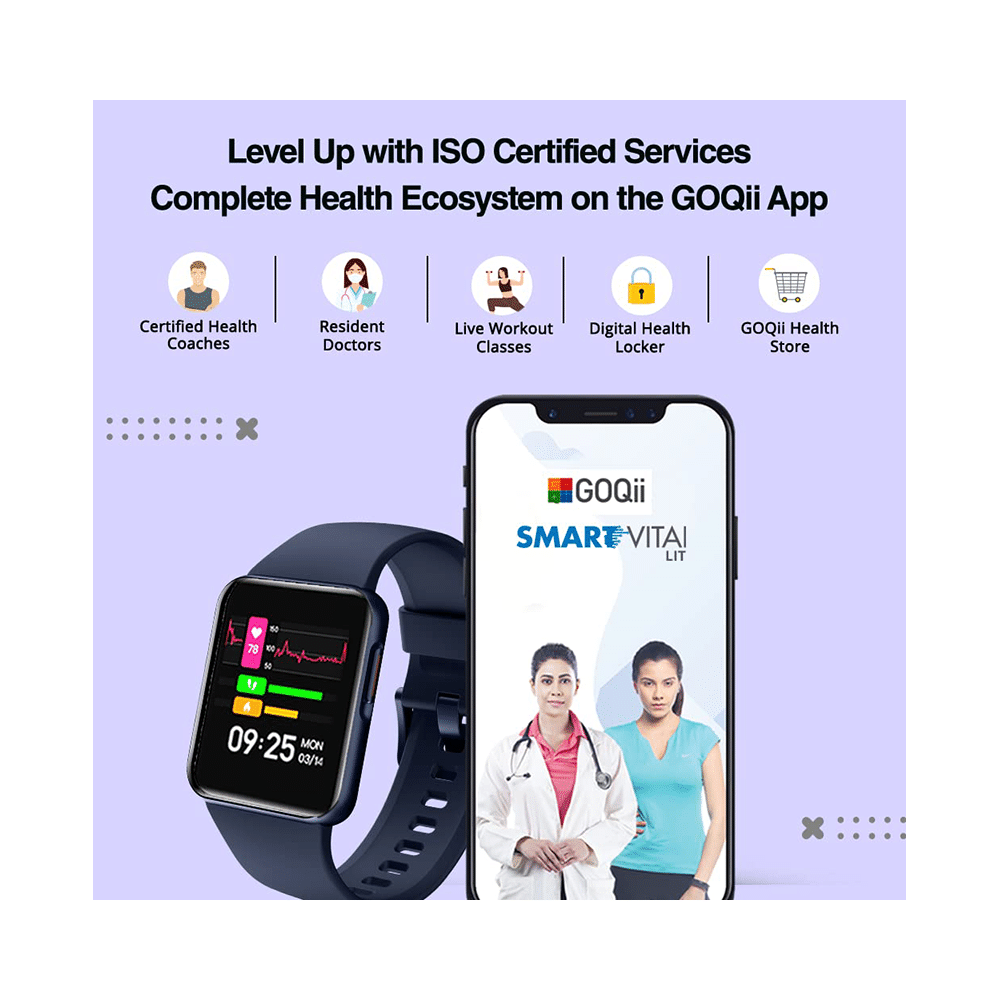 GOQii Smart Vital Lite with 3 Months Health & Personal Coaching Subscription HD Smart Watch Berry Blue - Image 8