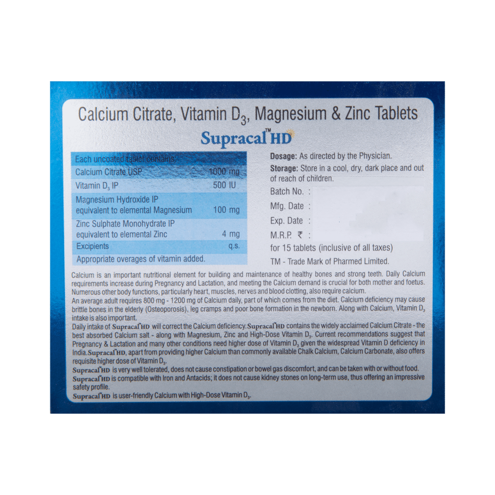 Supracal HD Tablet with Calcium, Vitamin D3, Magnesium & Zinc | For Bone & Teeth Health - Image 3
