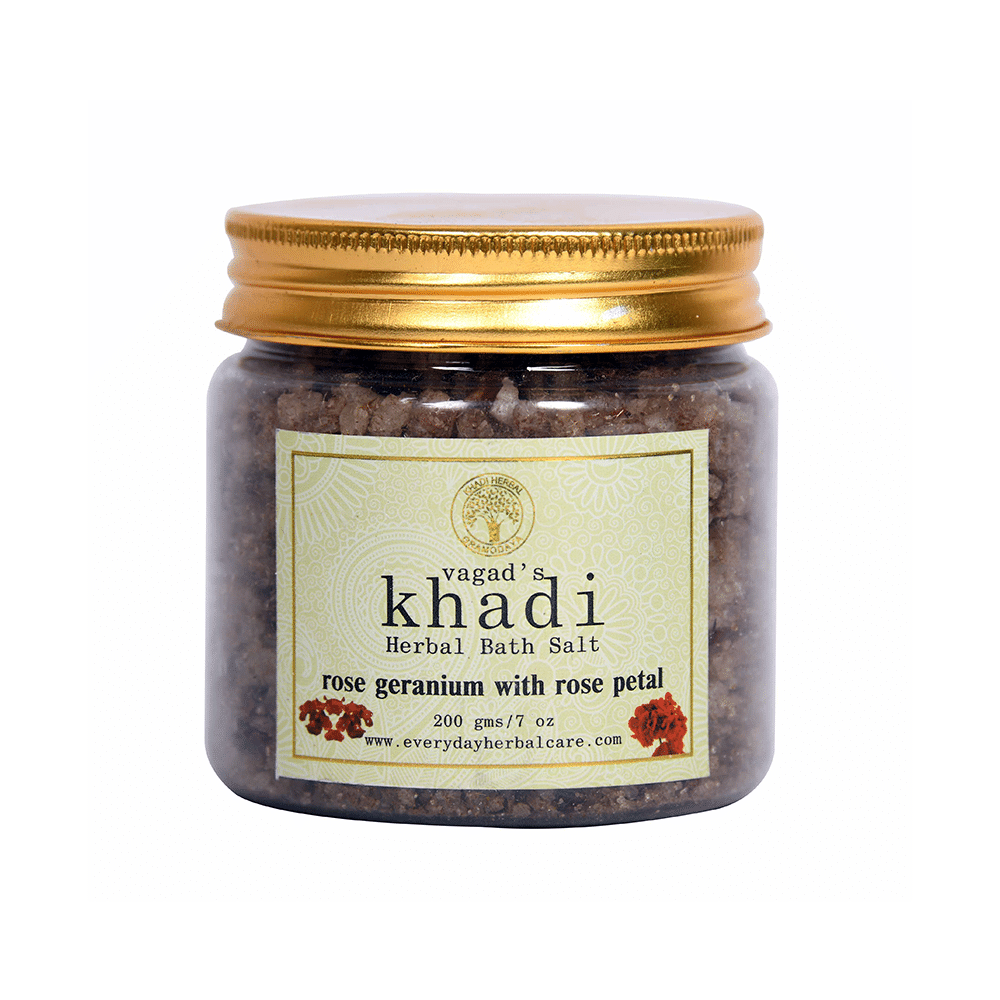 Vagad's Khadi Rose Geranium with Rose Petals Herbal Bath Salt - Image 1