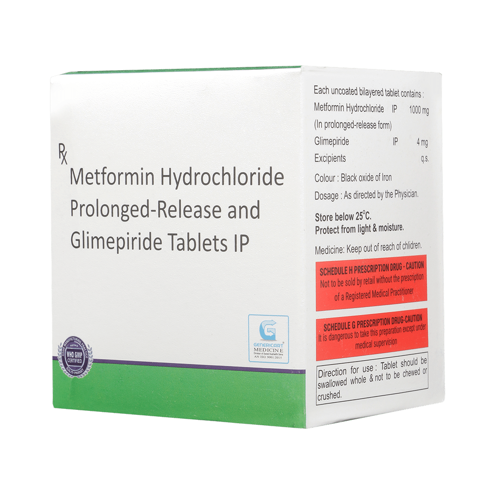 Genericart Glimepiride+Metformin Hydrochloride 4mg/1000mg Tablet PR - Image 1