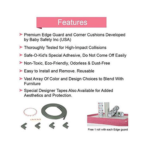 Safe-O-Kid Unique High Density L-Shaped 2mtr Long Mini 2 Edge Guard with 8 Corner Cushions Grey - Image 2