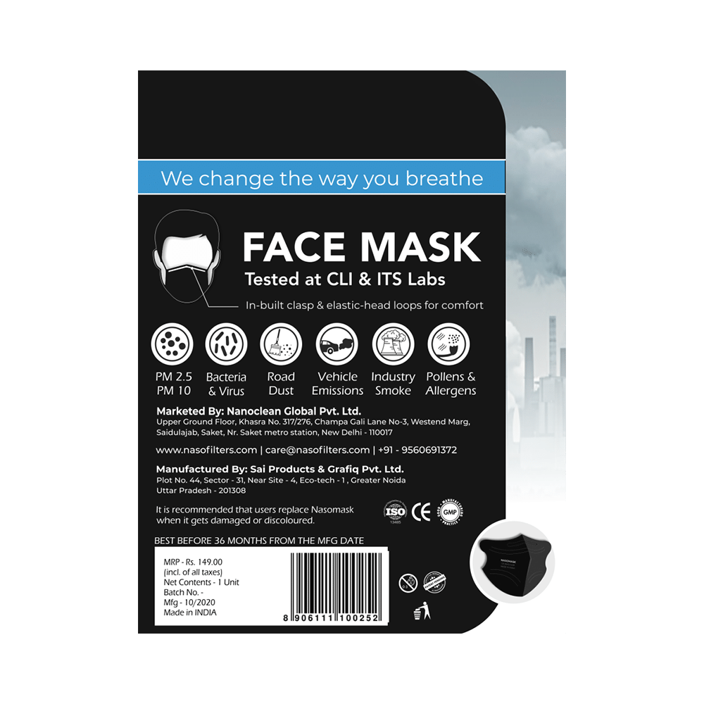 Nasomask Black N95 Grade Filter Anti-Pollution Face Mask - Image 2