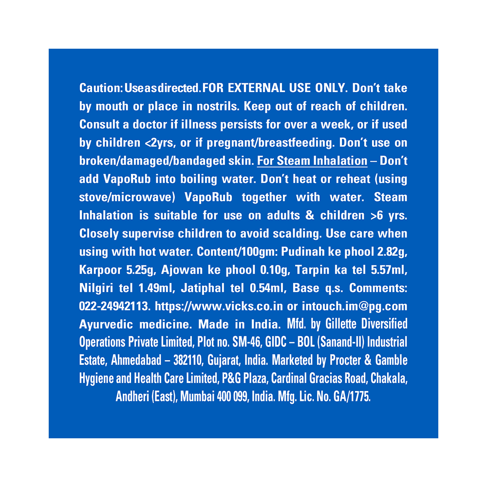 Vicks Vaporub Balm with Menthol, Camphor & Eucalyptus Oil | Relieves 6 Symptoms of Cough & Cold | Goodness of Ayurveda - Image 7