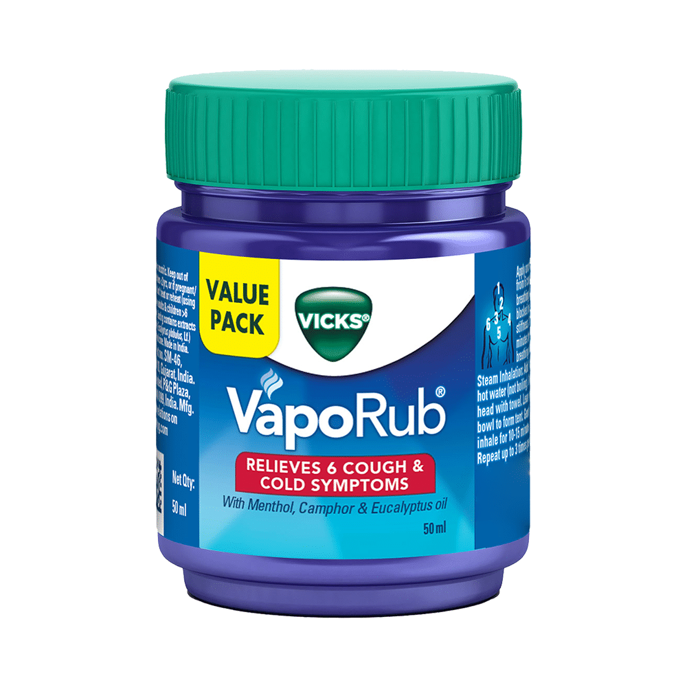 Vicks Vaporub Balm with Menthol, Camphor & Eucalyptus Oil | Relieves 6 Symptoms of Cough & Cold | Goodness of Ayurveda - Image 1