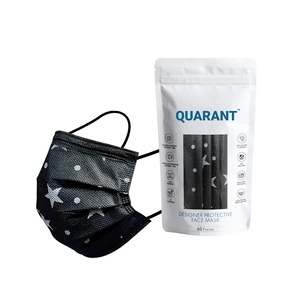 Quarant 4 Ply Designer Protective Face Mask Stary Night Print Black - Image 1