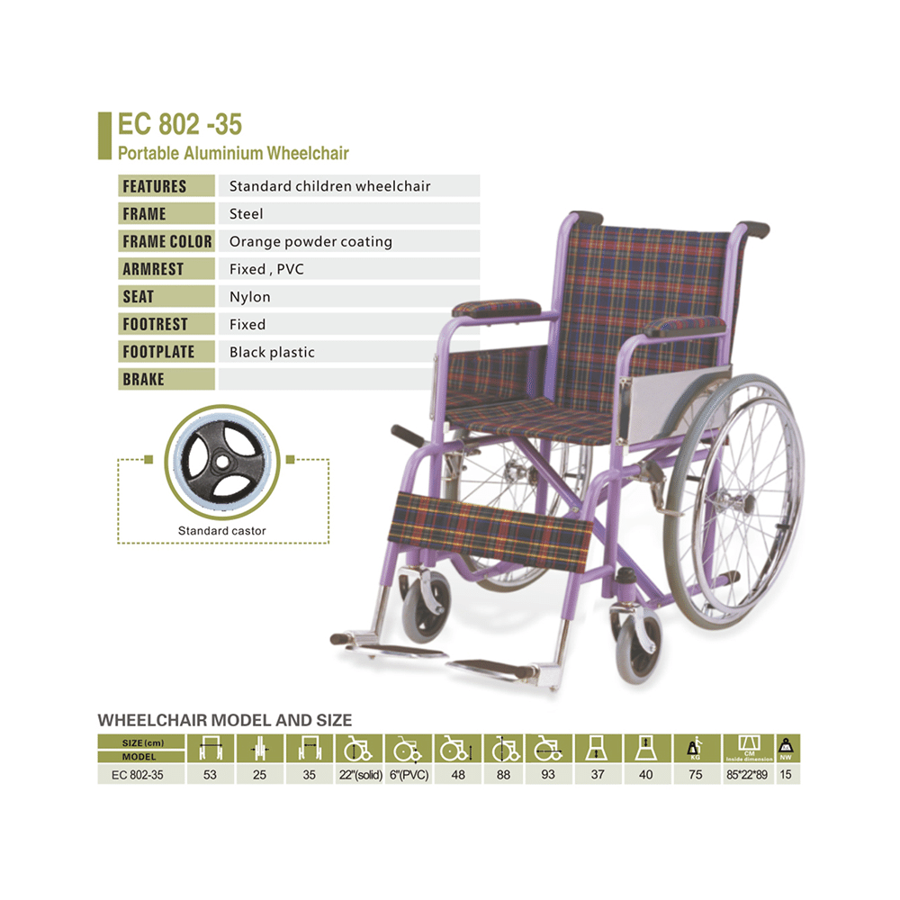 EASYCARE EC 802 35 Portable Aluminium Wheelchair for Children (Capacity 75kg) Assorted - Image 2