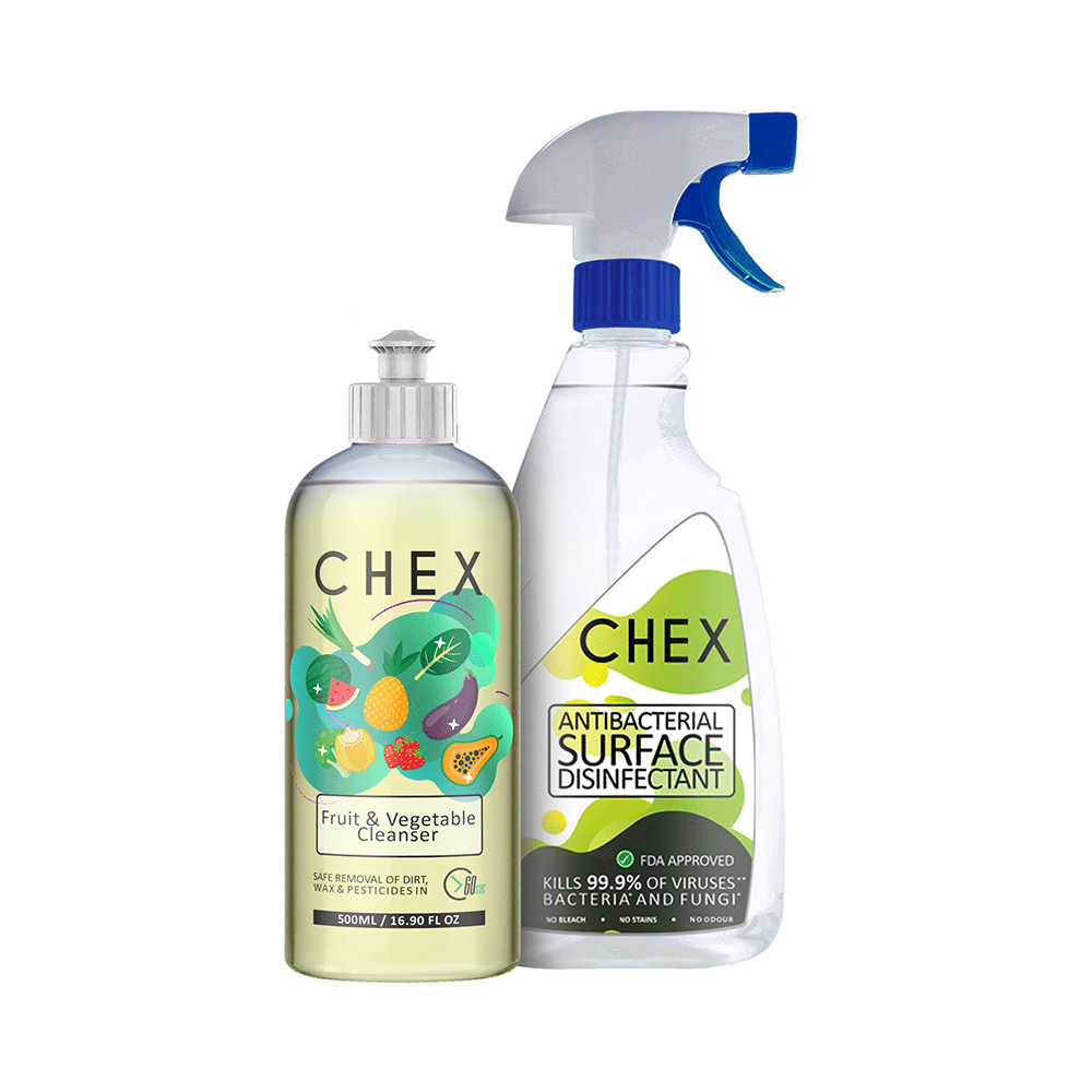 Chex Combo Pack of Fruit & Vegetable Cleanser & Antibacterial Surface Disinfectant Spray (500ml Each) - Image 1
