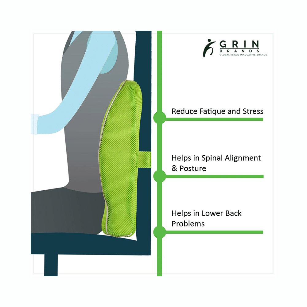 Grin Health Mid Backrest Cushion with Memory Foam Green Ortho Seat - Image 3