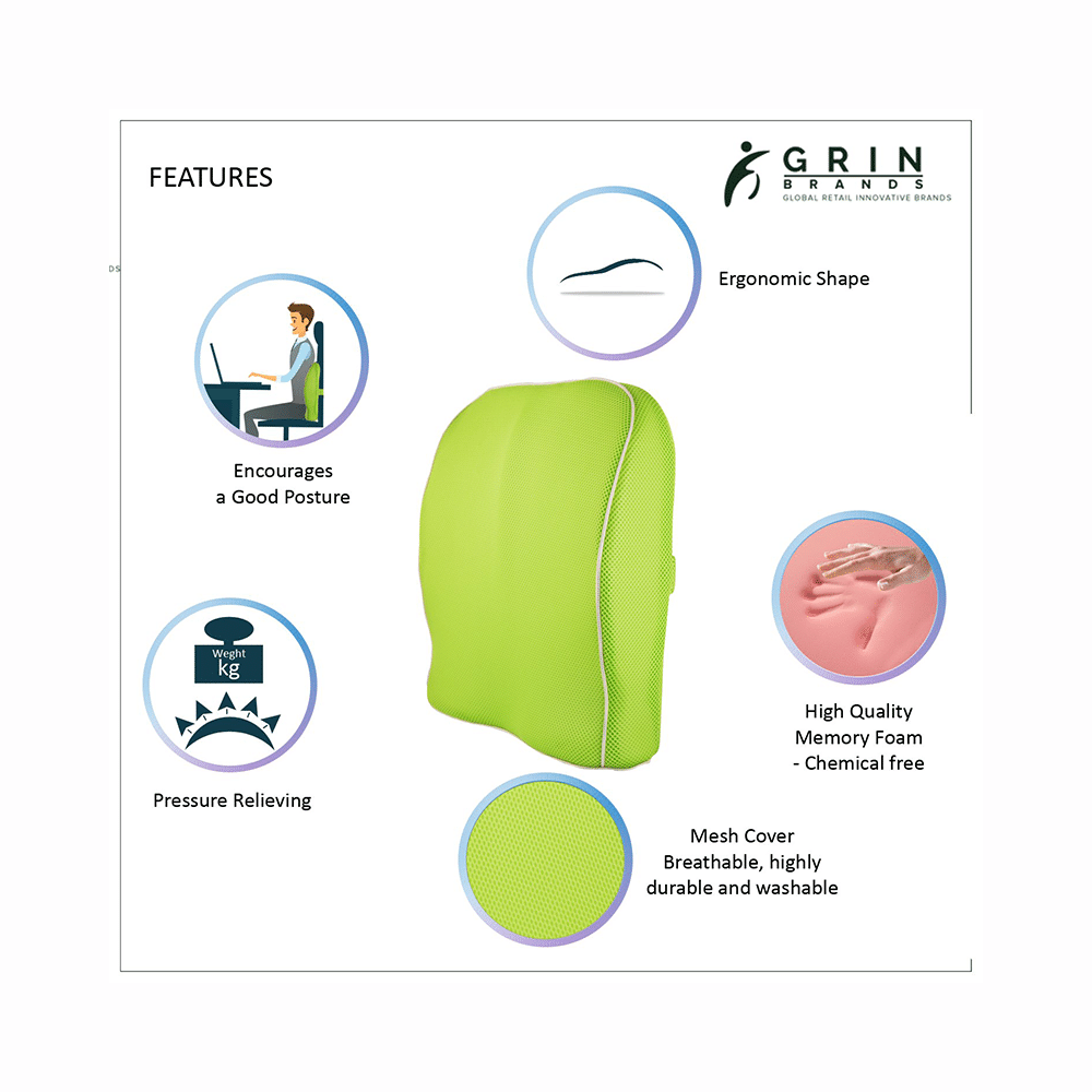 Grin Health Mid Backrest Cushion with Memory Foam Green Ortho Seat - Image 2