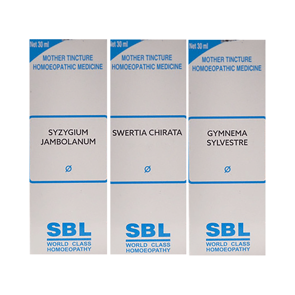 Combo Pack of SBL Syzygium Jambolanum Mother Tincture Q, SBL Gymnema Sylvestre Mother Tincture Q & SBL Swertia Chirata Mother Tincture Q (30ml Each) - Image 1