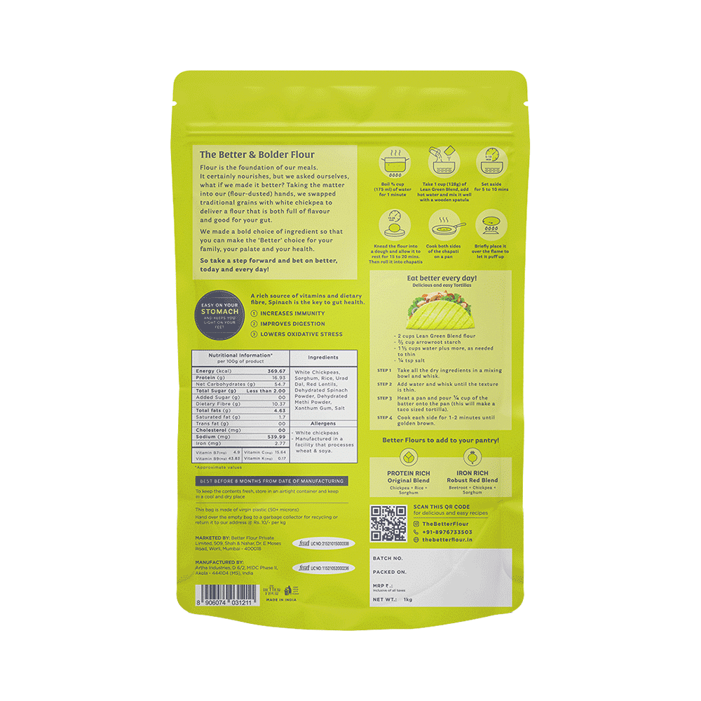 The Better Flour Vitamin Rich Spinach Flour, Low Carb Atta & Gluten Free Multigrain Atta - Image 2