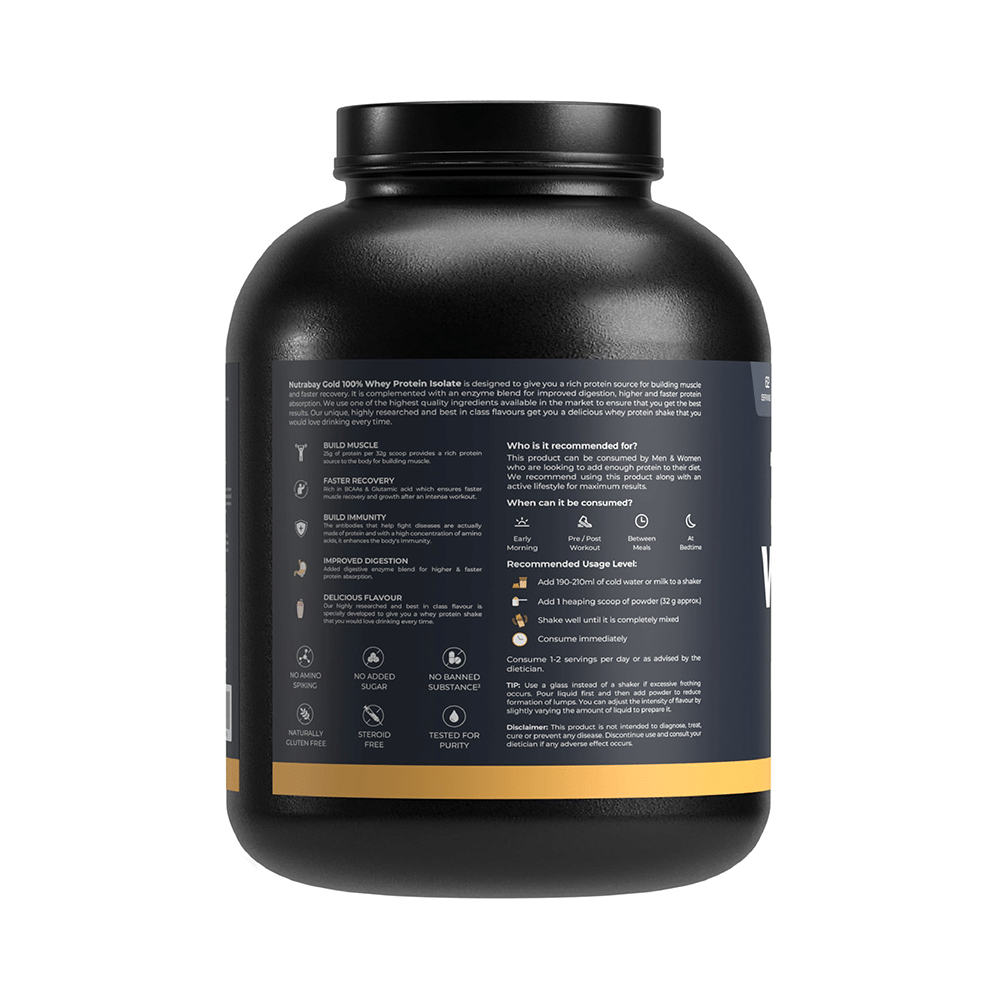 Nutrabay Gold Isolate Whey Protein for Muscles, Recovery, Digestion & Immunity | No Added Sugar | Flavour Strawberry Milkshake - Image 2