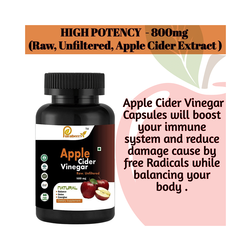 Puraberry Apple Cider Vinegar 800mg Veggie Capsule Raw Unfiltered - Image 5