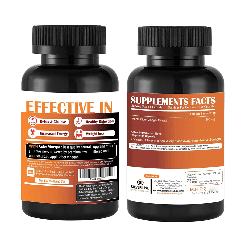 Puraberry Apple Cider Vinegar 800mg Veggie Capsule Raw Unfiltered - Image 2