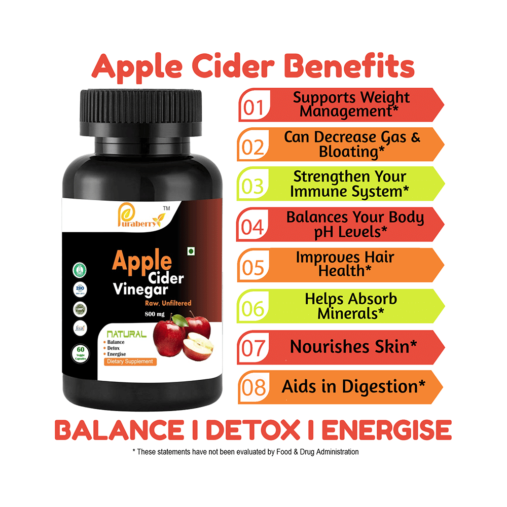 Puraberry Apple Cider Vinegar 800mg Veggie Capsule Raw Unfiltered - Image 7