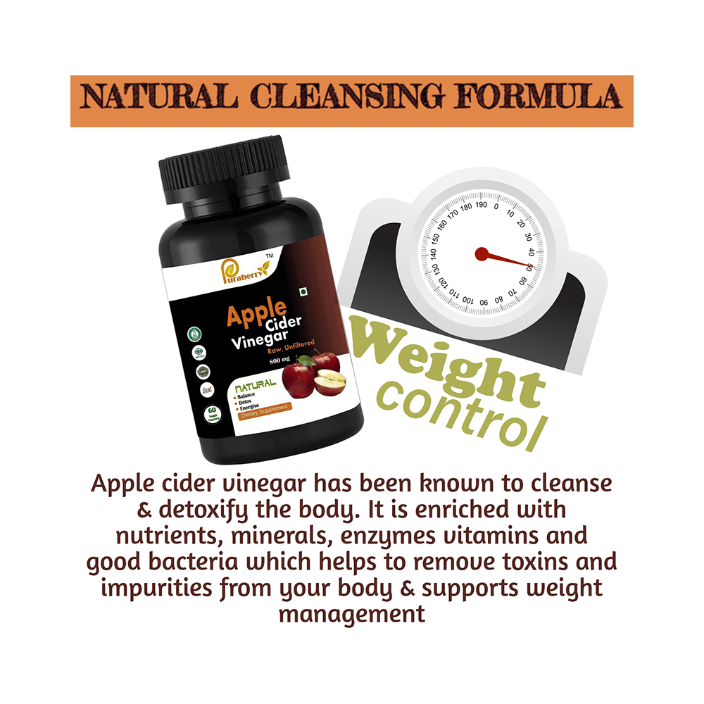Puraberry Apple Cider Vinegar 800mg Veggie Capsule Raw Unfiltered - Image 4