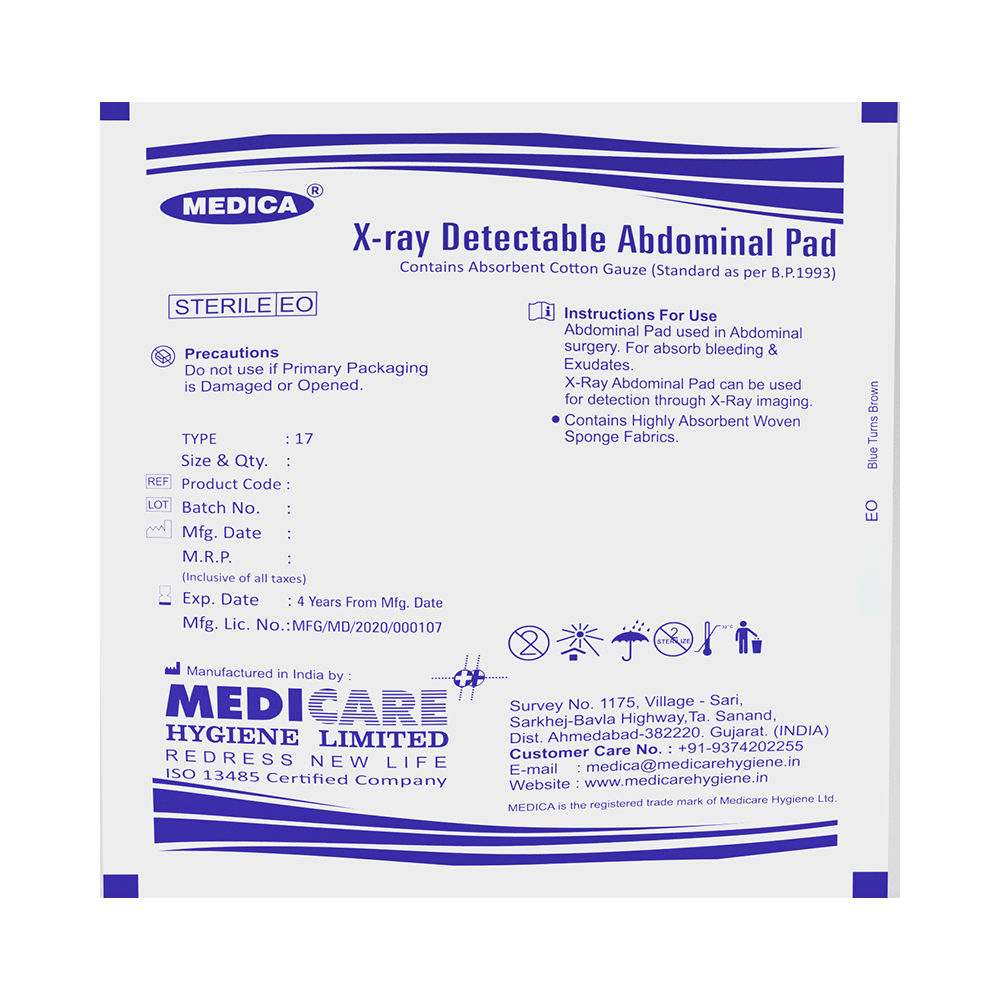 Medica X-Ray Detectable Abdominal Pad Sterile E/O 25cm X 40cm X 8 Ply - Image 1