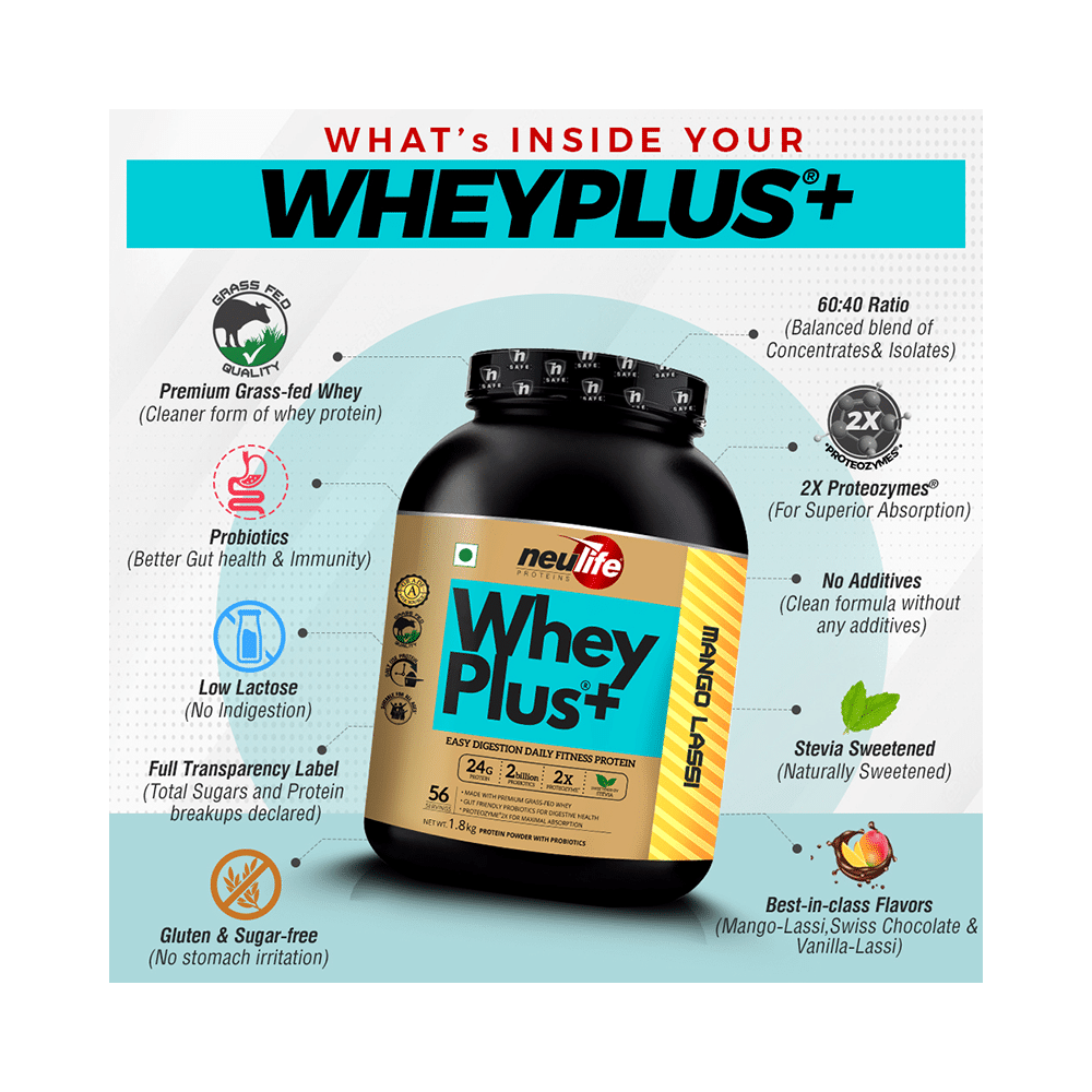 Neulife Whey Plus+ Protein Powder with Probiotics Mango Lassi - Image 4