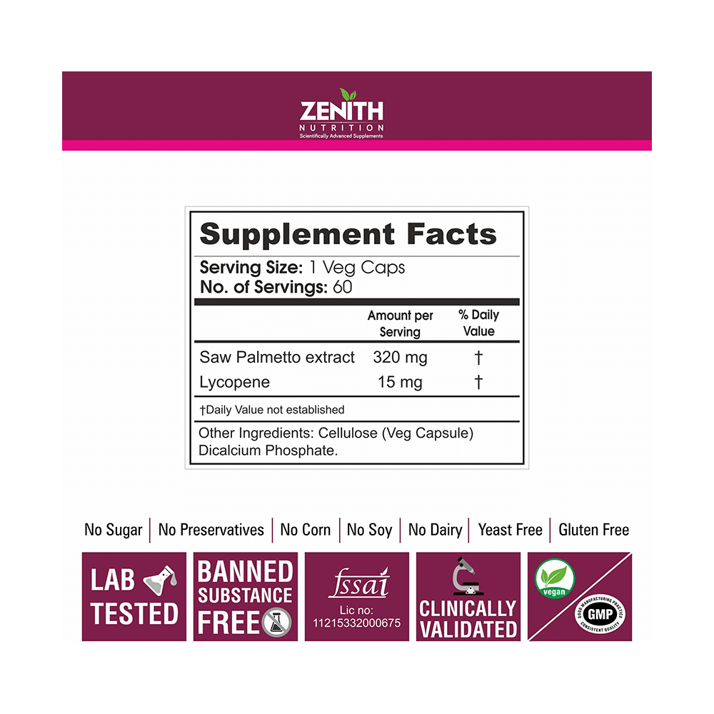 Zenith Nutrition Lycopene with Saw Palmetto Capsule - Image 6