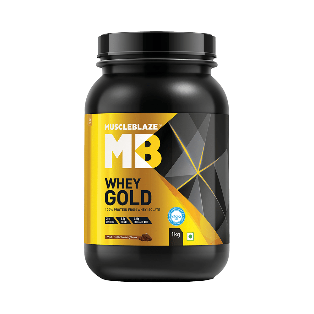 MuscleBlaze Whey Gold 100% Whey Protein Isolate | With Digestive Enzymes | Powder for Muscle Synthesis | Flavour Powder Rich Milk Chocolate
