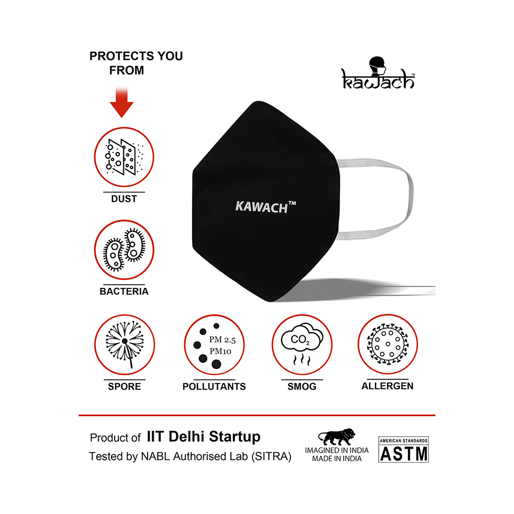 Kawach Anti Pollution Mask 5 Sky Blue & 5 Black - Image 6