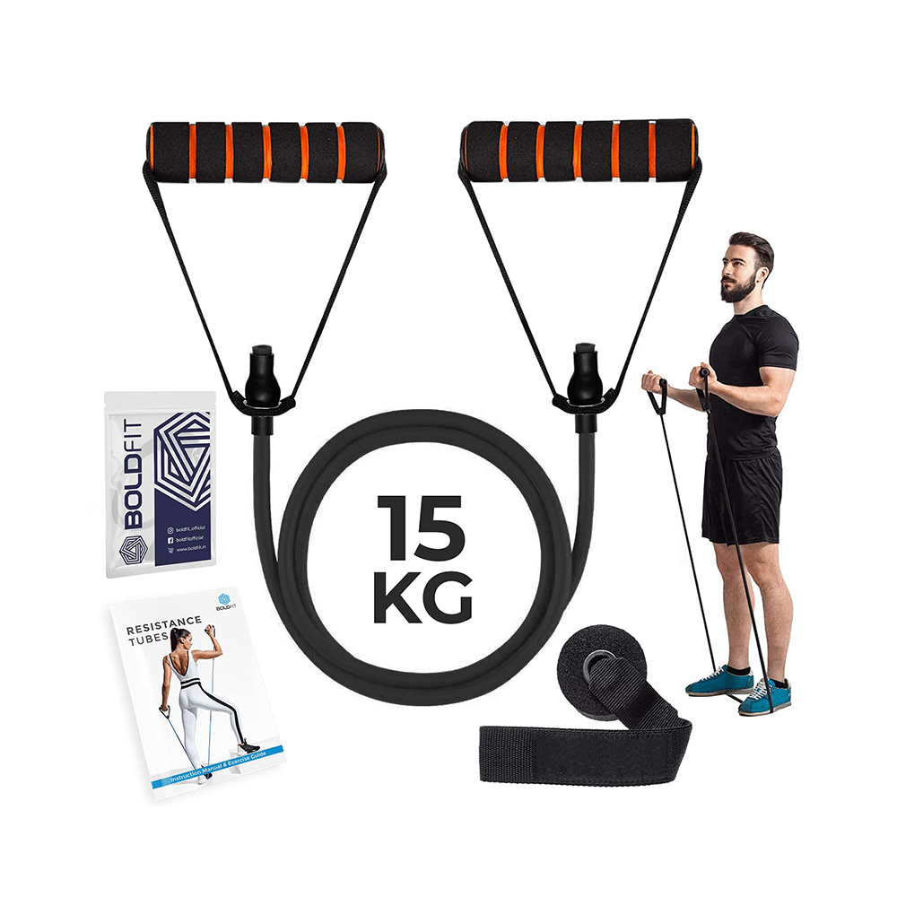 Boldfit Resistance Tube with Foam Handles, Door Anchor for Exercise & Stretching Black 15kg - Image 2
