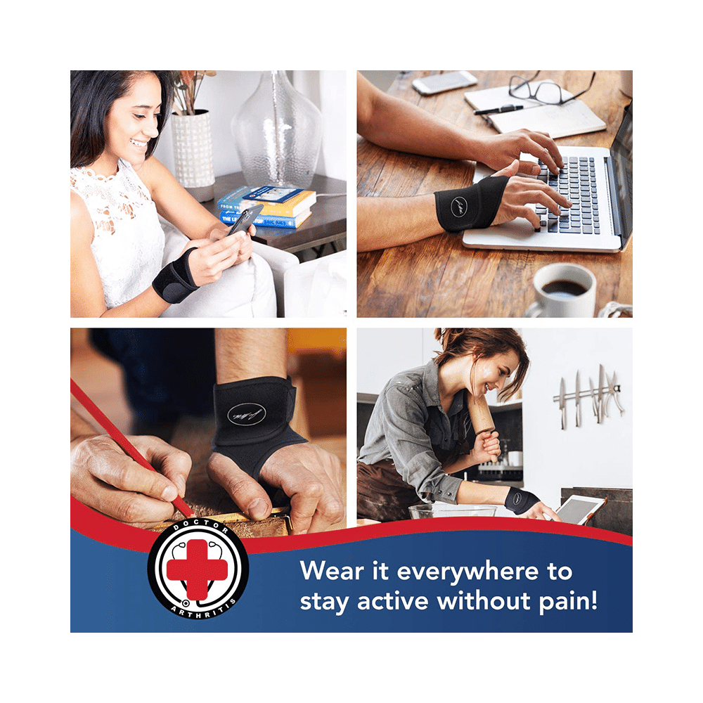 Dr. Arthritis Premium Copper Lined Wrist Support/ Strap/ Brace & Doctor Written Handbook Single Black - Image 9