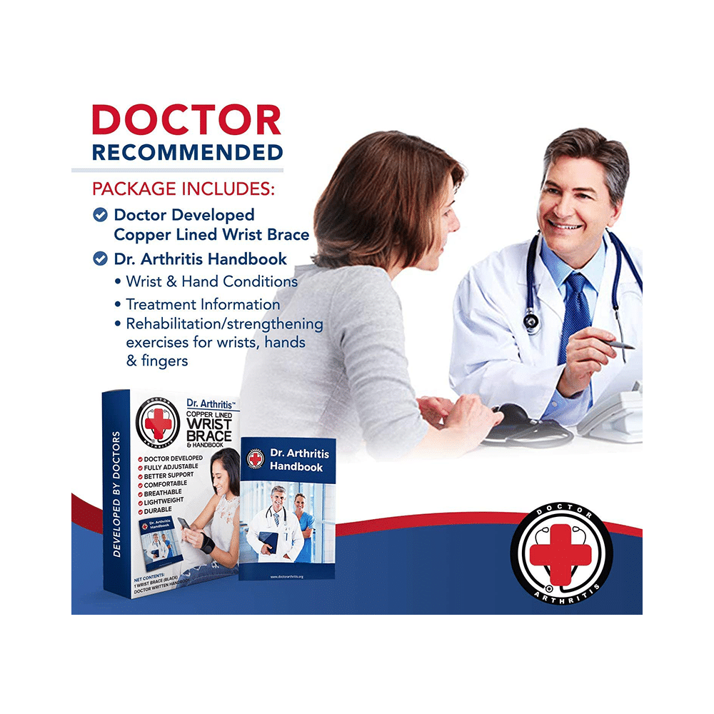 Dr. Arthritis Premium Copper Lined Wrist Support/ Strap/ Brace & Doctor Written Handbook Single Black - Image 7
