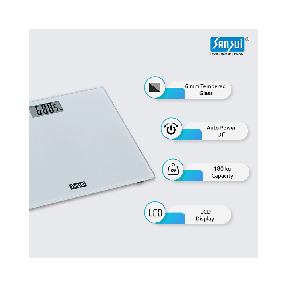 Sansui Personal Weighing Scale & Bathroom Weight Machine with Large LCD Display 180kg White - Image 5