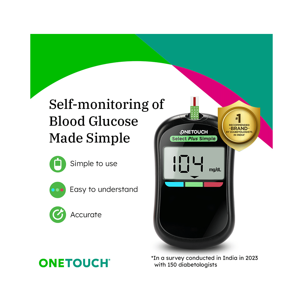 OneTouch Select Plus Combo of Simple Glucometer with 10 Free Strips & 50 Test Strips - Image 2