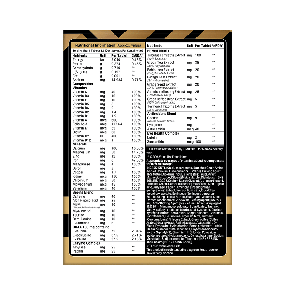 MuscleXP Men Daily Vital Fitness Advanced Formulation with Vitamins, Minerals, Sports Blend, BCAA and Herbal Matrix Tablet (60 Each) - Image 3