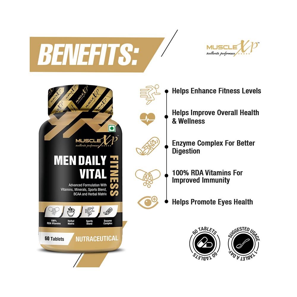 MuscleXP Men Daily Vital Fitness Advanced Formulation with Vitamins, Minerals, Sports Blend, BCAA and Herbal Matrix Tablet (60 Each) - Image 6