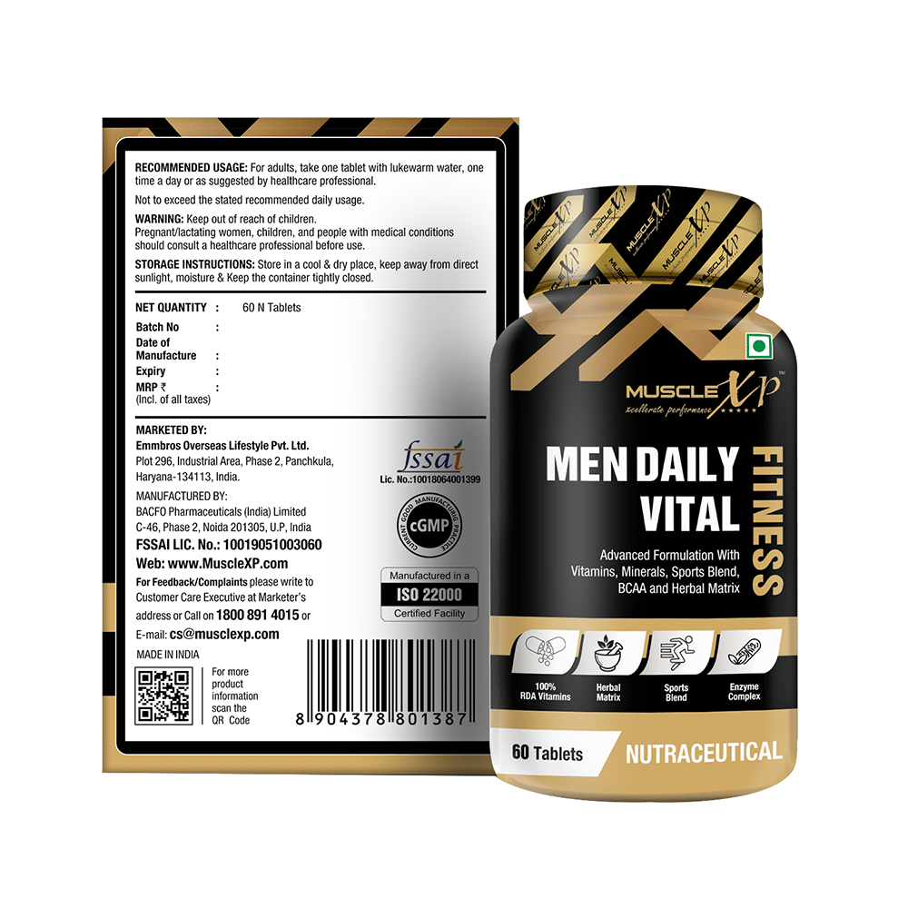 MuscleXP Men Daily Vital Fitness Advanced Formulation with Vitamins, Minerals, Sports Blend, BCAA and Herbal Matrix Tablet (60 Each) - Image 9