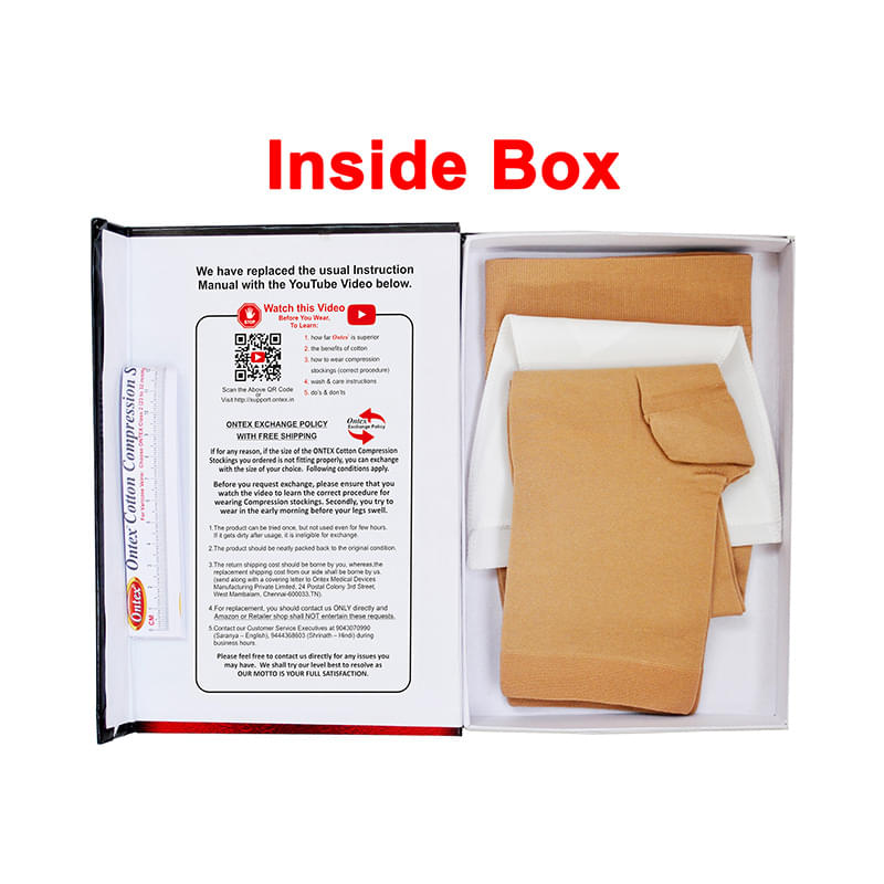 Ontex Cotton Compression Stockings Knee Length for Varicose Veins Medium Beige - Image 3