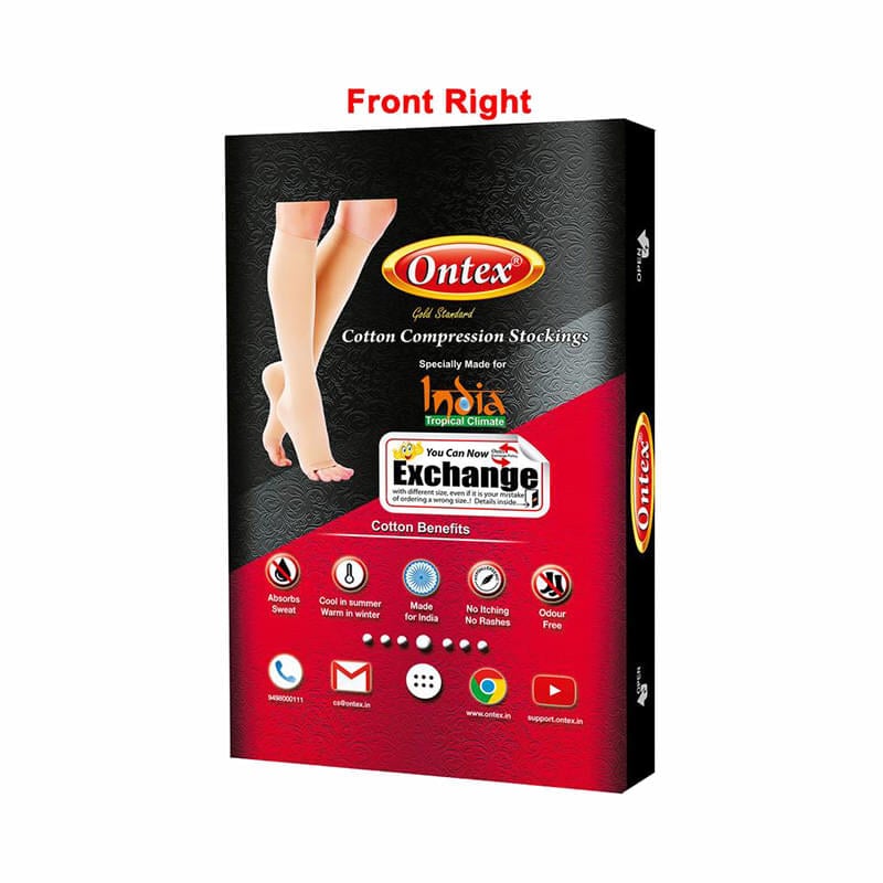 Ontex Cotton Compression Stockings Knee Length for Varicose Veins Medium Beige - Image 2