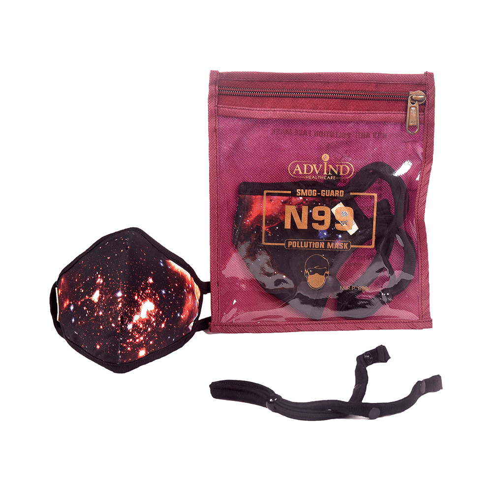 Advind Healthcare Smog-Guard N99 Pollution Mask for Kids Small without Valve Galaxy Design, Star Design & Red Polka Design - Image 2