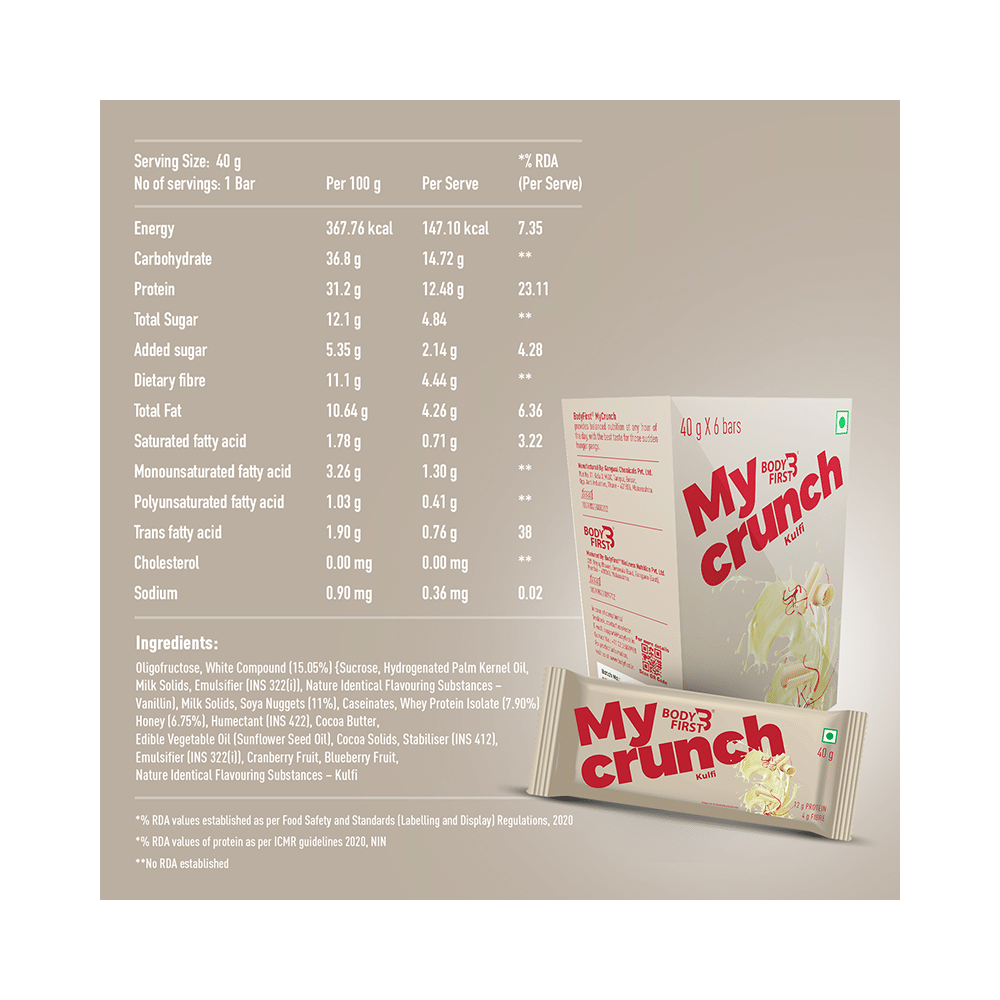 Body First My Crunch Protein Bar (40gm Each) Kulfi - Image 4