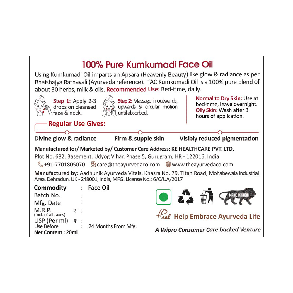 TAC The Ayurveda Co. 100% Pure Kumkumadi Face Oil - Image 10