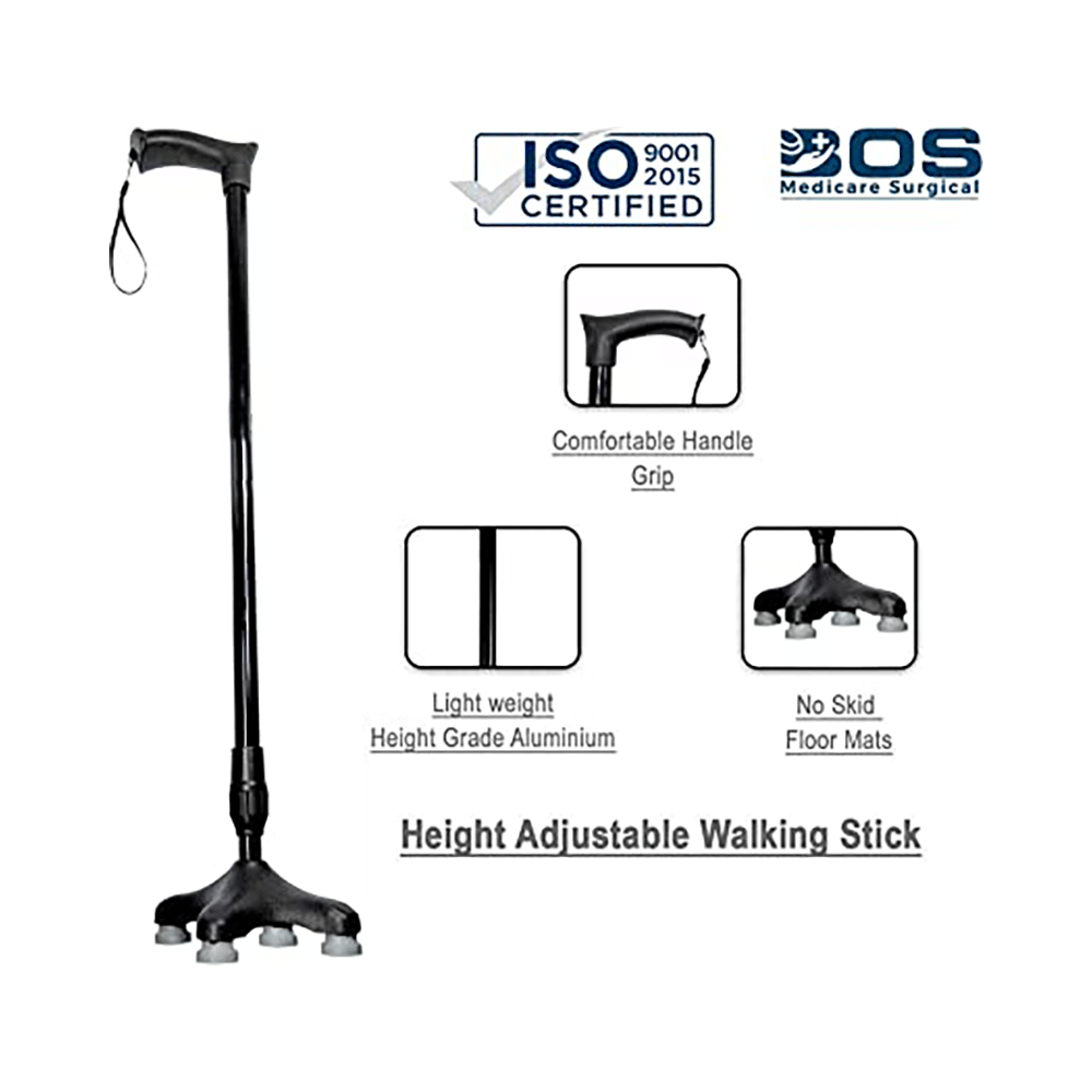 Bos Medicare Surgical Quadripod Height Adjustable Walking Stick - Image 3