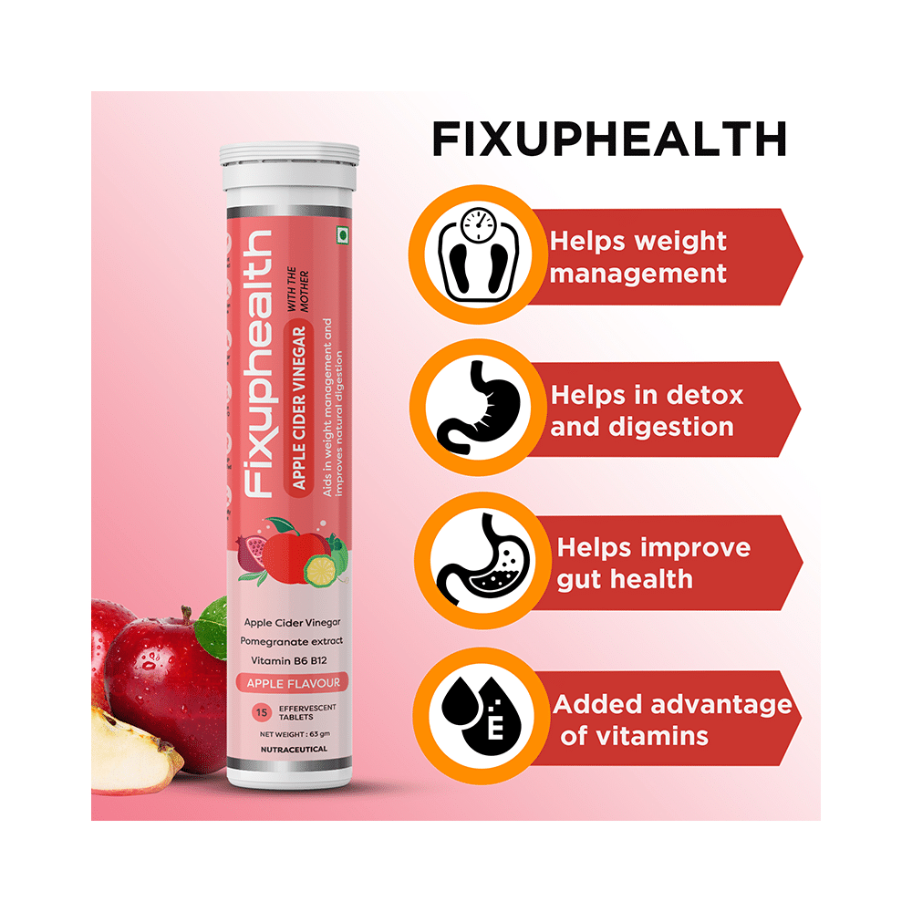 Fixuphealth Apple Cider Vinegar Effervescent Tablet with the Mother (15 Each) Apple - Image 2