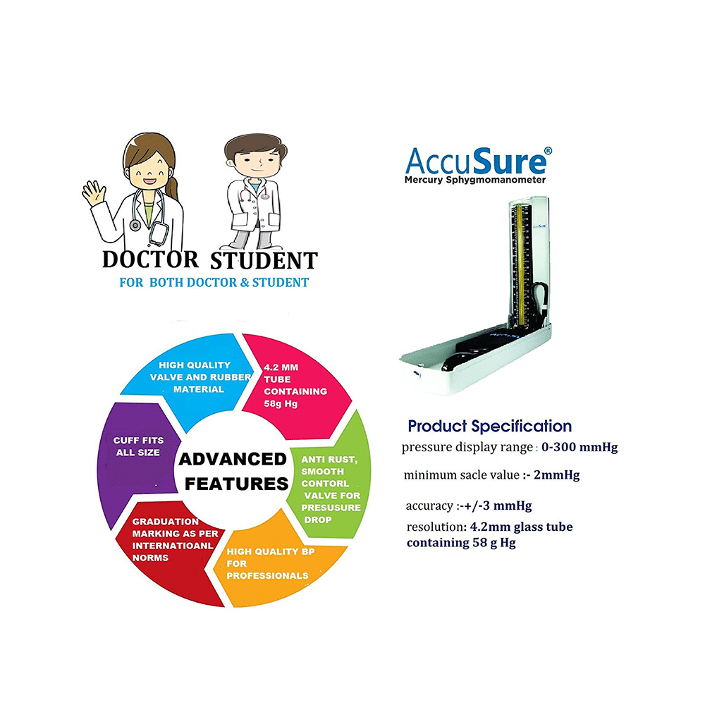 AccuSure Mercury Sphygmomanometer with Free Professional Stethoscope - Image 4