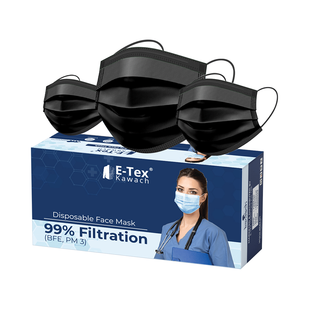 E-Tex Kawach 99% Filtration Disposable Face Mask Free Size Black - Image 1
